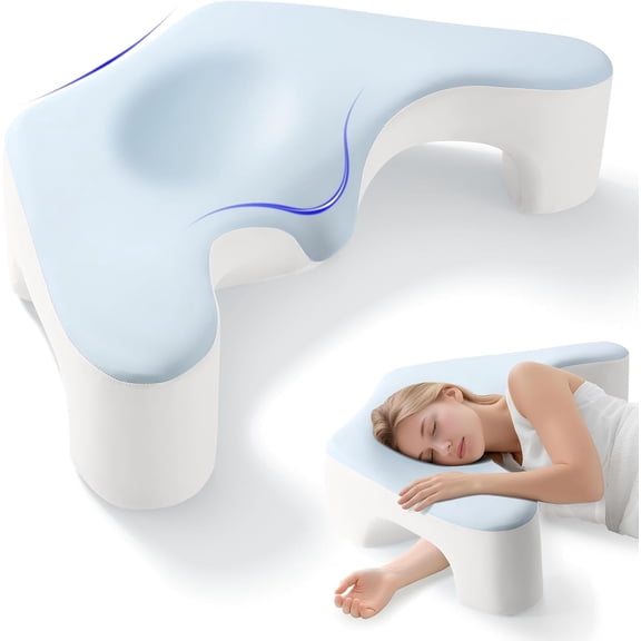 Side Sleeper Pillow for Shoulder Pain Relief, Memory Foam Pillow with Arm Hole & Neck Support Design, Ergonomic Back Sleeping Cervical Pillows with Washable Cooling Pillows Case