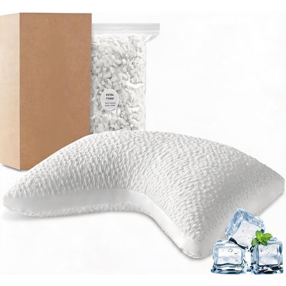 Curved Crescent Shredded Memory Foam Pillow for Side Sleepers with Gusseted Design White Standard