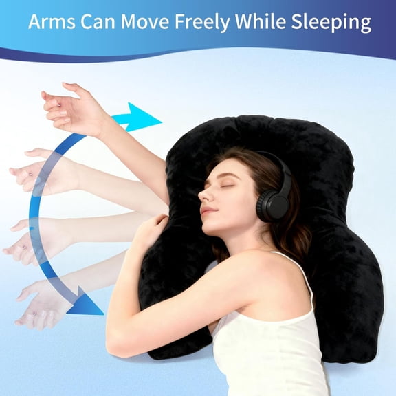 Side Sleeper Pillows for Adults with Arm/Ear Hole, Arm Pillow for Neck, Rotator Cuff Shoulder Pain Relief, Left/Right Side Sleepers, Ideal for Back, Gaming/Reading, Stomach Sleepers, Black