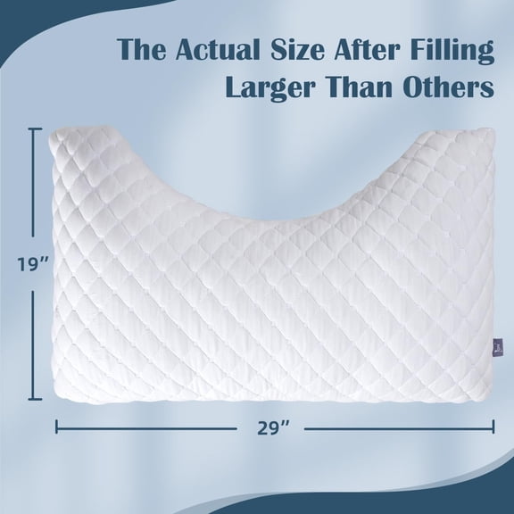 Side Sleeper Pillows for Adults - Curved Pillow with 3 Compartments for Neck Pain Relief, Adjustable Crescent Pillow Side Sleeper with Supportive CertiPUR-US Shredded Memory Foam, 19 * 29in