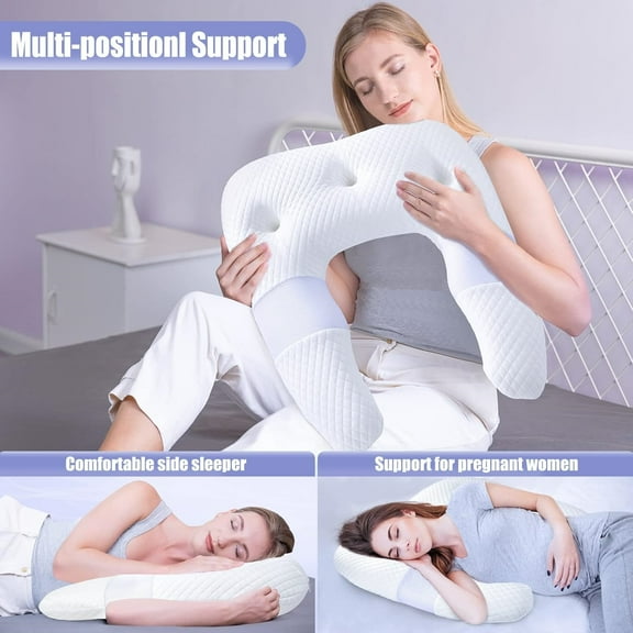 Side Sleeper Pillows for Adults, U Shaped Body Pillow for Pain Relief, Orthopedic Memory Foam Shoulder Pillow for Side,Stomach, Back, Arm with Removable Washable Cover (Upgraded Version),White