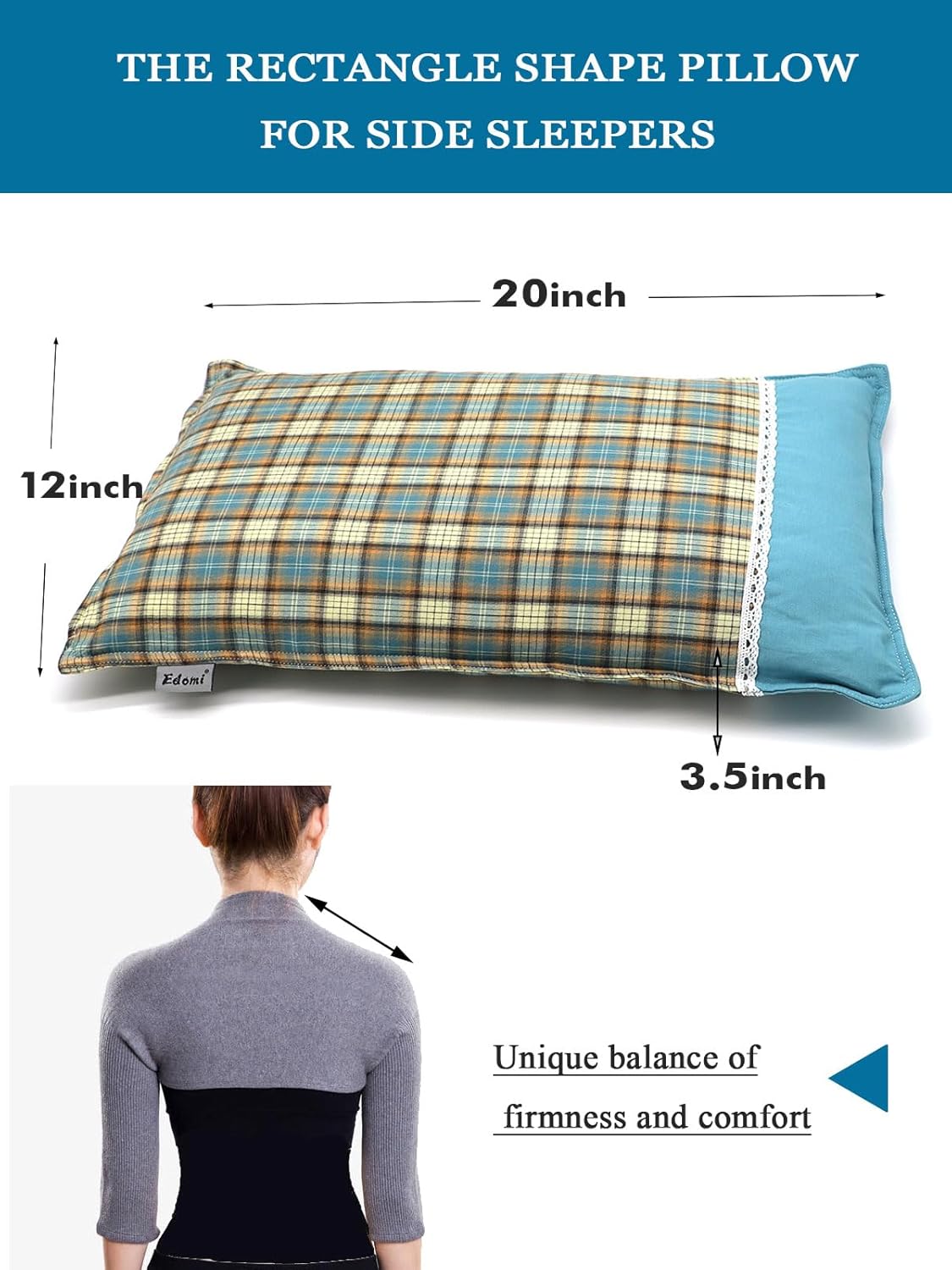 Side Sleeping Buckwheat Thin Pillow, Soft Pillow for Back Pain