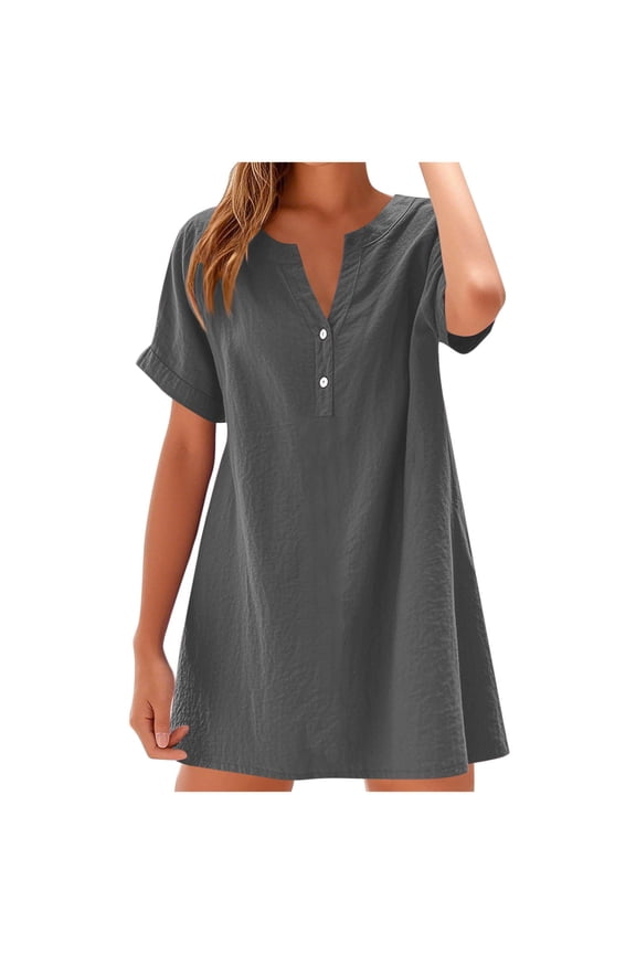 Side Slit V-Neck Shift Dress for Women Sleeveless Loose Fit Casual T-Shirt Dress 2026 Trendy Summer Daily Vacation Wear
