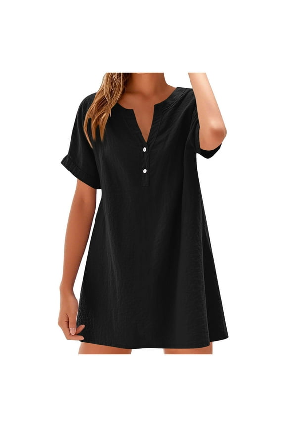 Side Slit V-Neck Shift Dress for Women Sleeveless Loose Fit Casual T-Shirt Dress 2026 Trendy Summer Daily Vacation Wear