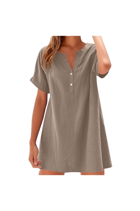 Side Slit V-Neck Shift Dress for Women Sleeveless Loose Fit Casual T-Shirt Dress 2026 Trendy Summer Daily Vacation Wear