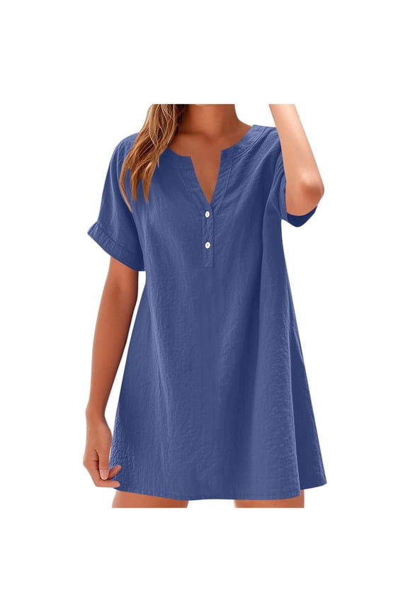 Side Slit V-Neck Shift Dress for Women Sleeveless Loose Fit Casual T-Shirt Dress 2026 Trendy Summer Daily Vacation Wear