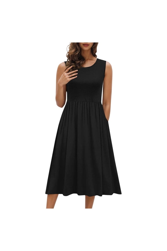 Side Slit V-Neck Shift Dress for Women Sleeveless Loose Fit Casual T-Shirt Dress 2026 Trendy Summer Daily Vacation Wear