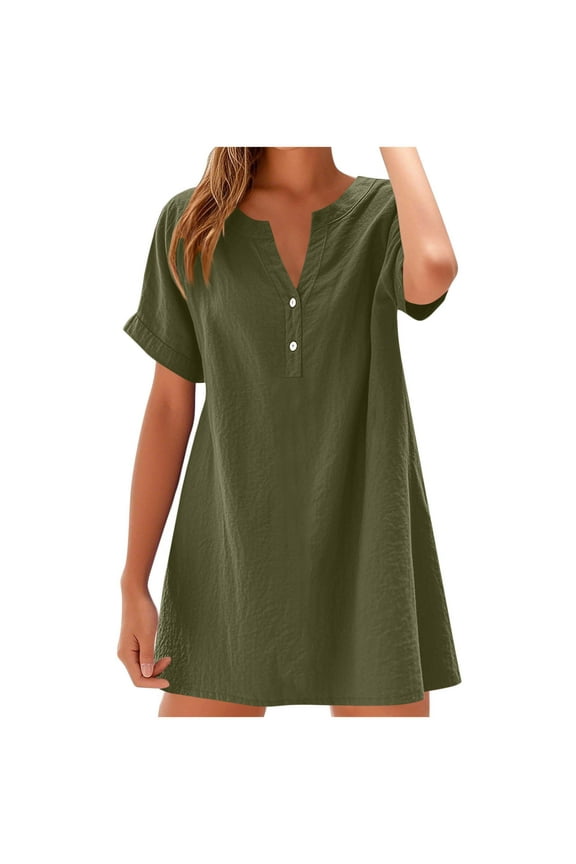 Side Slit V-Neck Shift Dress for Women Sleeveless Loose Fit Casual T-Shirt Dress 2026 Trendy Summer Daily Vacation Wear