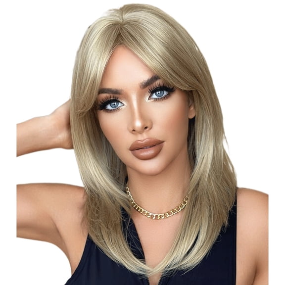 Side Split Collarbone Medium Long Hair Wig, Natural Women's Full Head Wig Breathable, lightweight