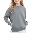 thumbnail image 1 of Side Split Crewneck Sweatshirt, Active Wear Ribbed Trim Toddler Girl Oversized Sweatshirt Fall Clothes Drop Shoulder Trendy Outfit Crewneck Pullover Kids Clothing, Gray 120, 1 of 4
