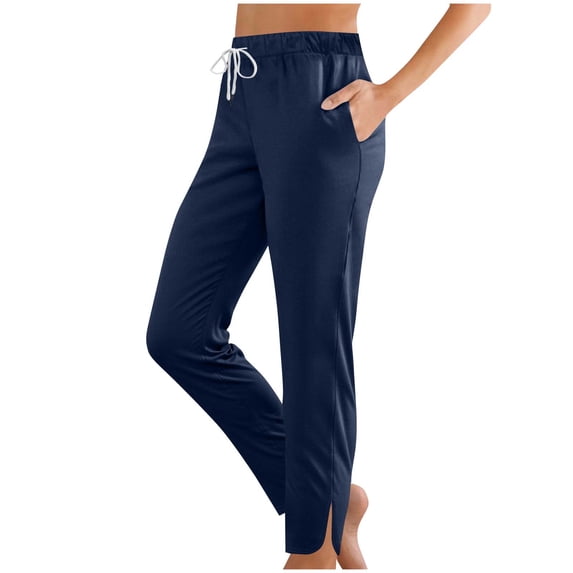 Yoga Pants for Womens Drawstring Elastic Waist Sweatpant Tummy Control Slim Fitted Sweat Pants Athletic-Fit Yoga Pants Side Shear Comfort Casual Pant with Pockets
