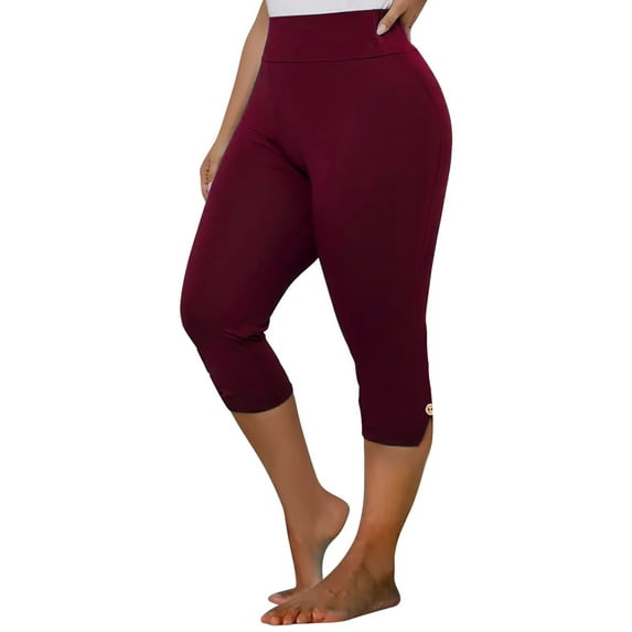 Side Split Womens Solid Yoga Leggings Seamless High Waist Casual Capri Pants Comfy Workout Fitness Capri Pants