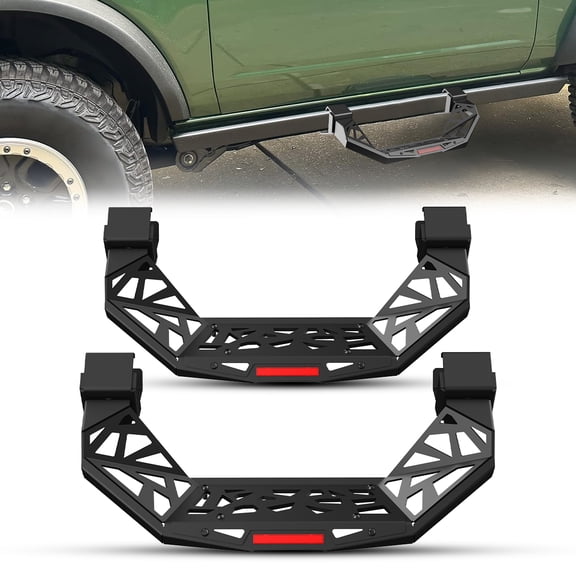 Side Steps for 2021-2026 Ford Bronco, Not Fit for Bronco Sport Model, Drop Style Steps Nerf Bars w/Red Safety Reflector, DIY Paintable Mesh