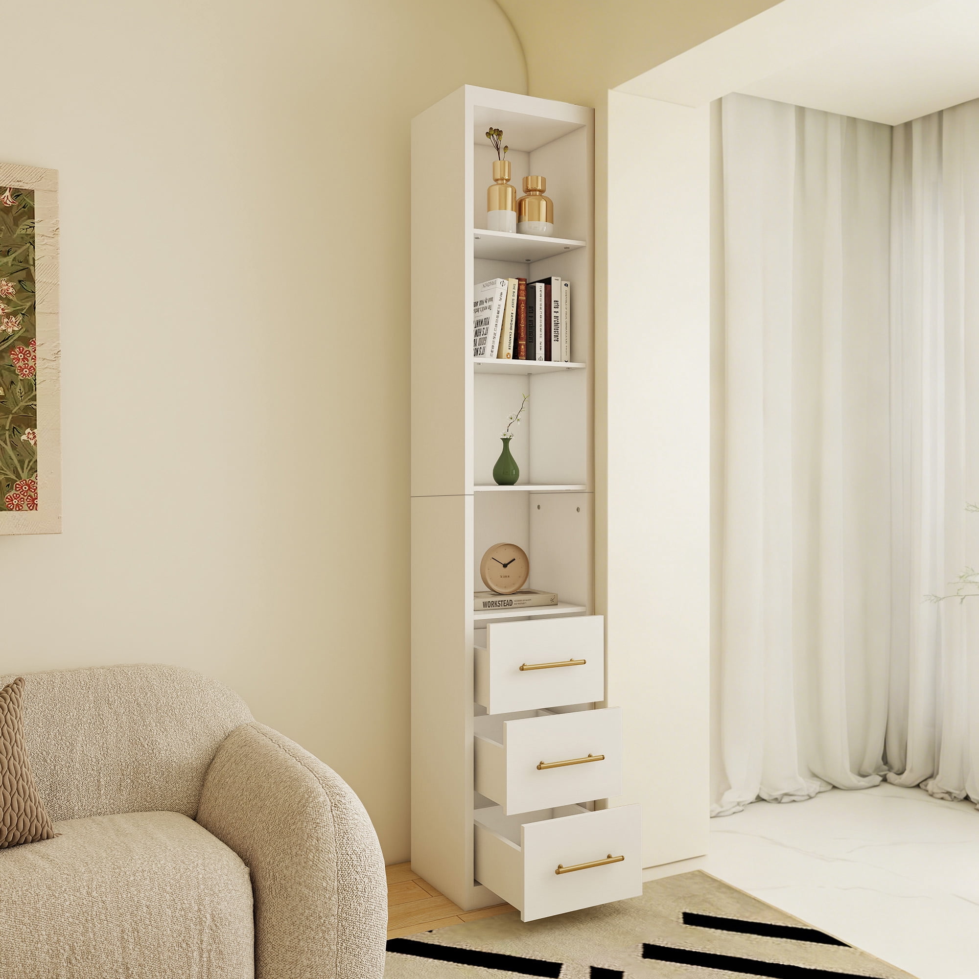 Side Storage Cabinet With Three Drawers for Bedroom, Living Room, Bathroom, 15.75x85.04inch