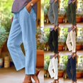 thumbnail image 1 of Side Stripe Linen Pants Women Casual Straight Leg Capri Pants with Pockets Beach Vacation Clothes, 1 of 7