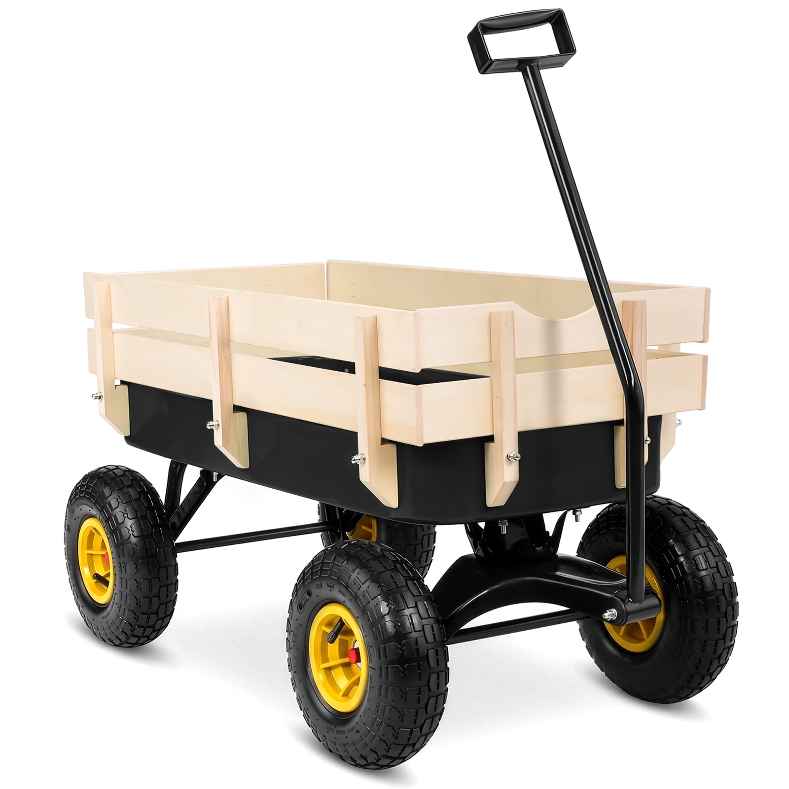 Side Support Cargo Wagon with 10" All-Terrain Air Tires, Up to 220lb Load Capacity, for Towing Kids Toys, Gardening Supplies, Black