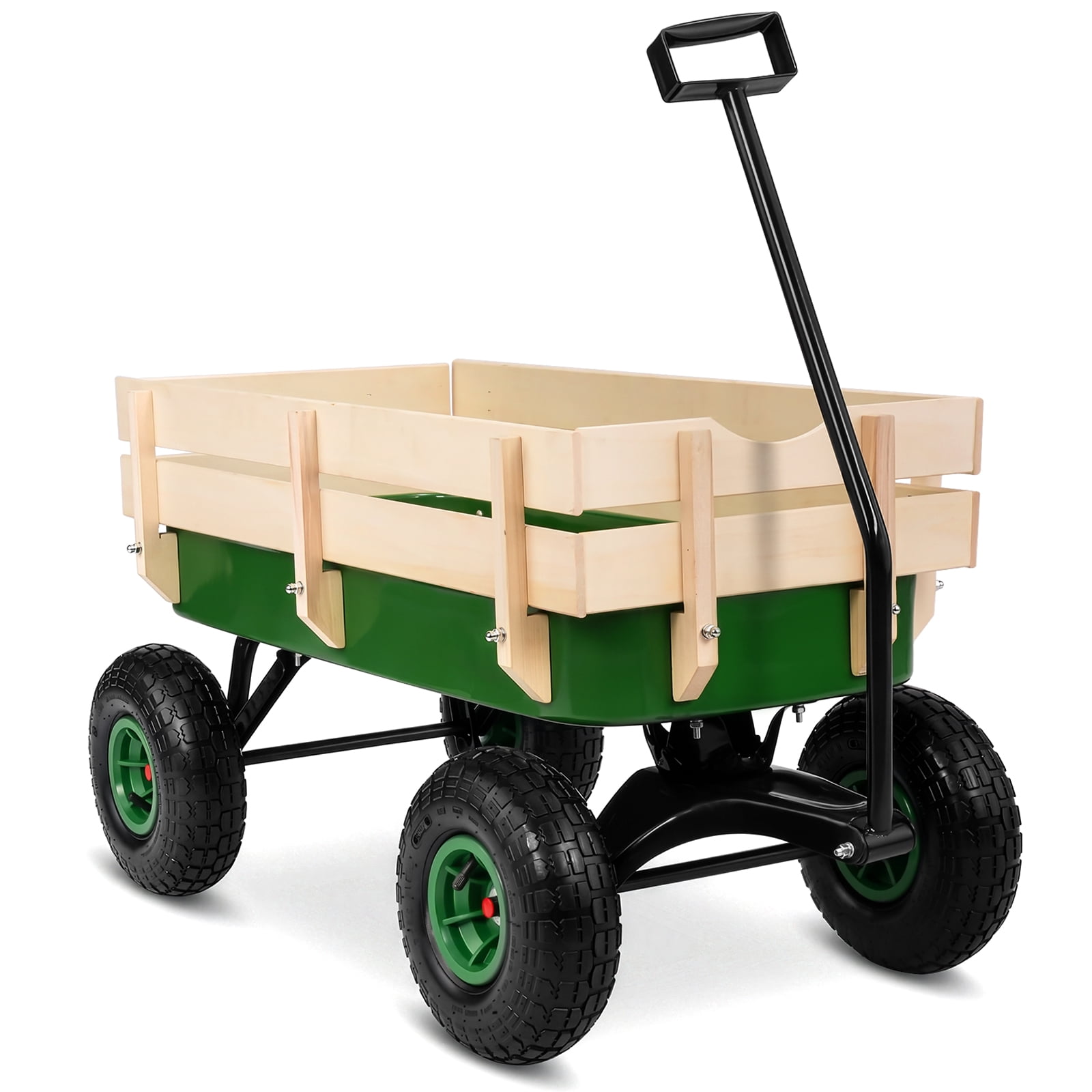 Side Support Cargo Wagon with 10" All-Terrain Air Tires, Up to 220lb Load Capacity, for Towing Kids Toys, Gardening Supplies, Green