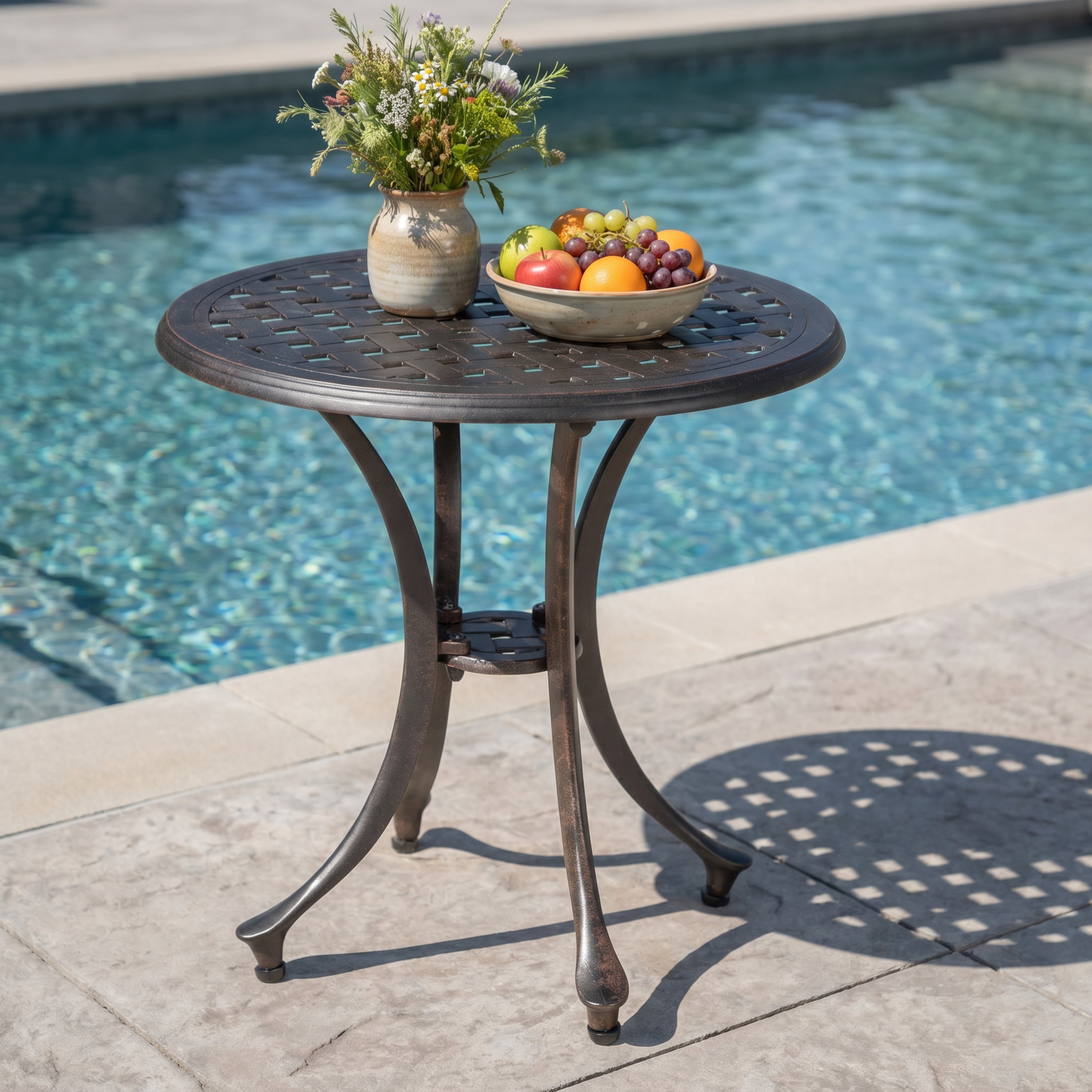 Side Table 19 Inch, Outdoor Cast Aluminum Table for Patio Balcony Garden, Bronze