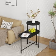 Side Table 2 Tier Small Round Coffee Table with Storage Tray 2 Tier Oval End Tables Wooden Small Side Table for Living Room Black