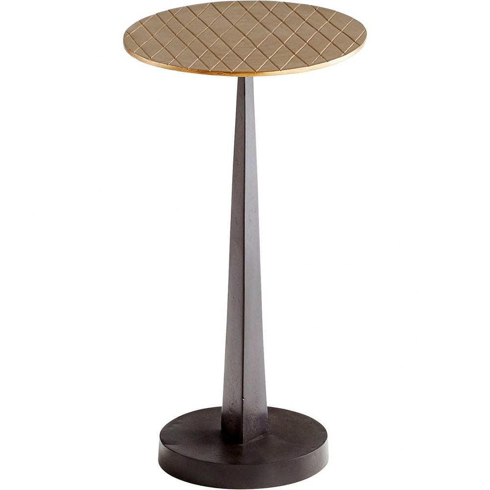 Aged Brass and Black Round Metal Pedestal Side Table