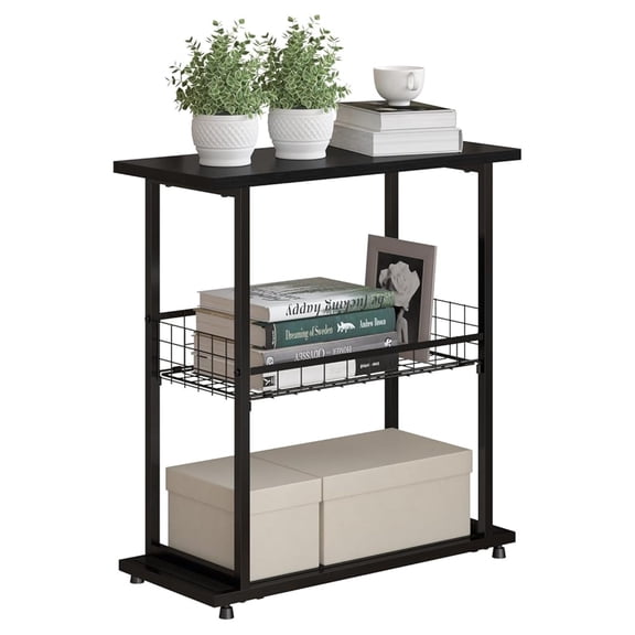 Side Table 3-Tier End Table, Narrow Sofa Bedside Table, Small Nightstand with Storage, Living Room Study Bedroom - Black