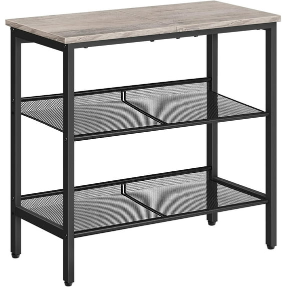 Side Table, 3-Tier Narrow End Table, Nightstand with 2 Flat or Slant Adjustable Shelves for Small Spaces, Hallway, Living Room, Bedroom, Sturdy, Easy Assembly, Greige and Black