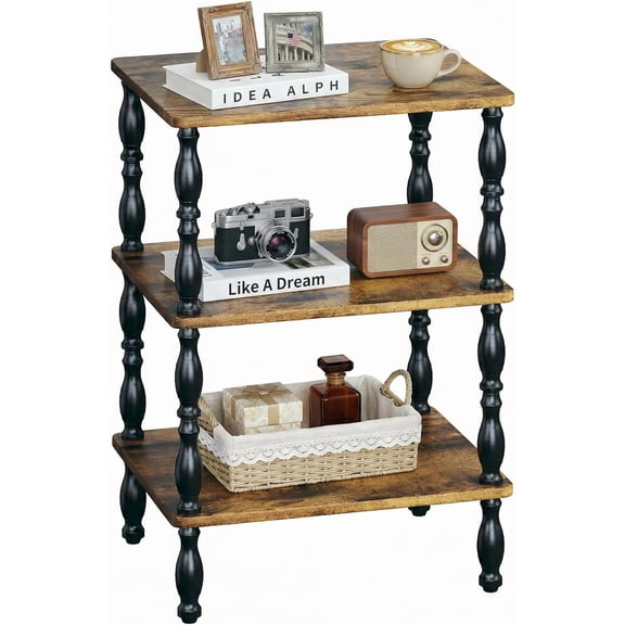 Side Table, 3-Tier Small End Table, Modern Oval Night Stand Accent Table for Living Room, Bedroom, Rustic Brown