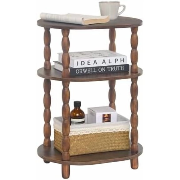 Side Table, 3-Tier Small End Table, Modern Oval Night Stand Accent Table for Living Room, Bedroom, Rustic Brown