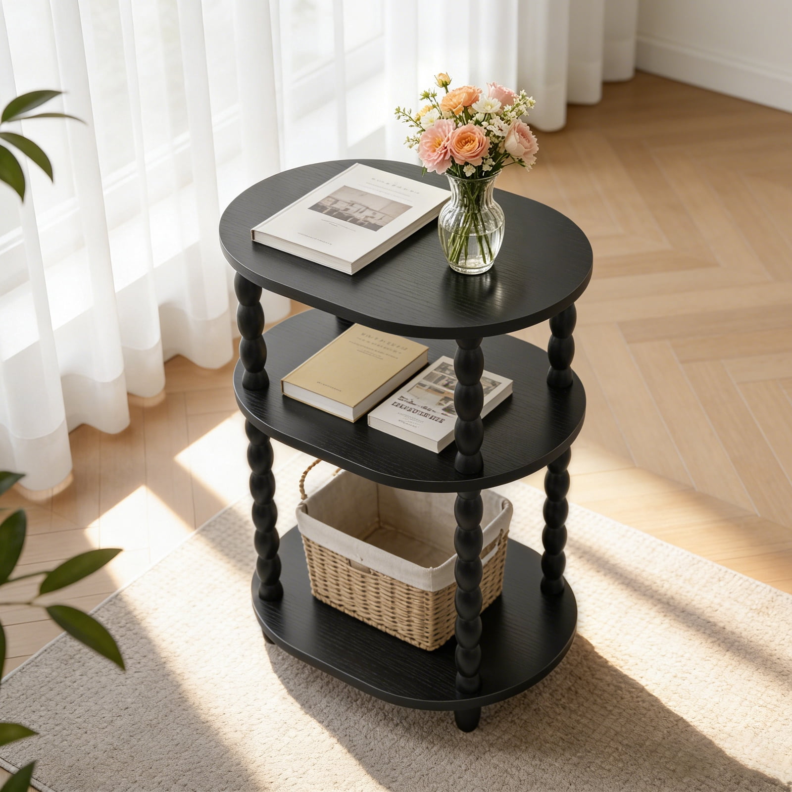 GOODLAN Wooden 3-Tier Side Table, Small End Table for Living Room and Bedroom, Rustic Walnut  Vintage Accent Coffee Table Nightstand with Storage