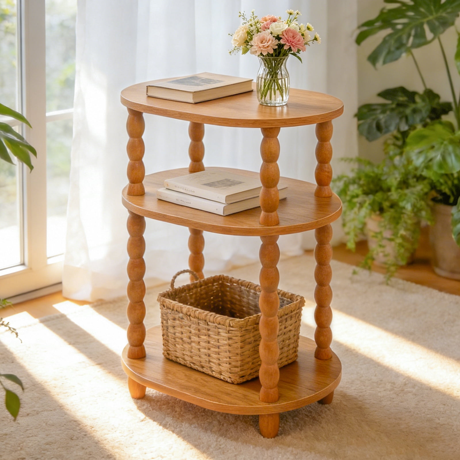 GOODLAN Wooden 3-Tier Side Table, Small End Table for Living Room and Bedroom, Rustic Walnut  Vintage Accent Coffee Table Nightstand with Storage