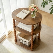 GOODLAN Wooden 3-Tier Side Table, Small End Table for Living Room and Bedroom, Rustic Walnut  Vintage Accent Coffee Table Nightstand with Storage