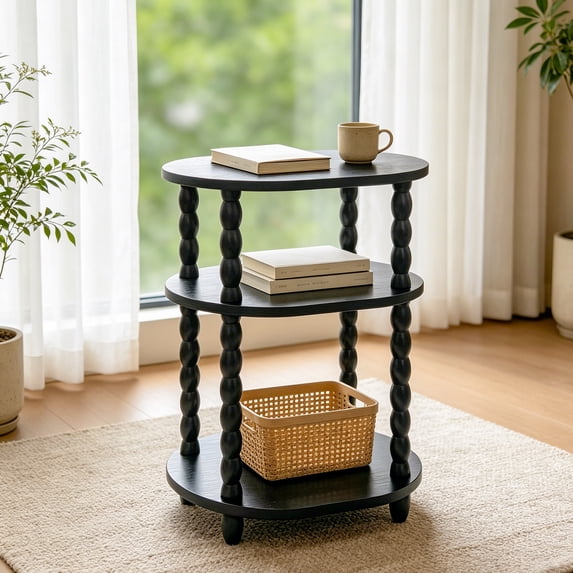 GOODLAN Wooden 3-Tier Side Table, Small End Table for Living Room and Bedroom, Rustic Walnut Vintage Accent Coffee Table Nightstand with Storage