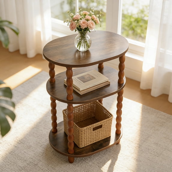 GOODLAN Wooden 3-Tier Side Table, Small End Table for Living Room and Bedroom, Rustic Walnut Vintage Accent Coffee Table Nightstand with Storage