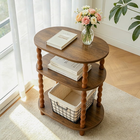 GOODLAN Wooden 3-Tier Side Table, Small End Table for Living Room and Bedroom, Rustic Walnut  Vintage Accent Coffee Table Nightstand with Storage