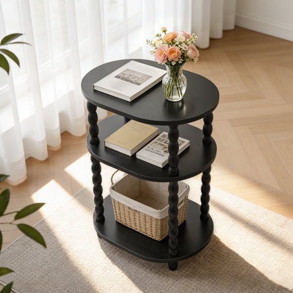 GOODLAN Wooden 3-Tier Side Table, Small End Table for Living Room and Bedroom, Rustic Walnut Vintage Accent Coffee Table Nightstand with Storage