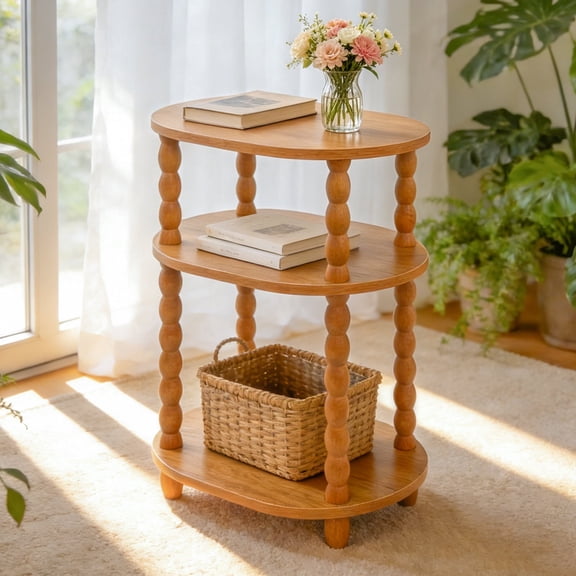 GOODLAN Wooden 3-Tier Side Table, Small End Table for Living Room and Bedroom, Rustic Walnut Vintage Accent Coffee Table Nightstand with Storage