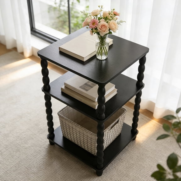 Wooden Side Table, Small End Table with Storage Shelf, Bedside Coffee Table Night Stand for Living Room, Bedroom, Office and Small Spaces oak Black Rustic Brown