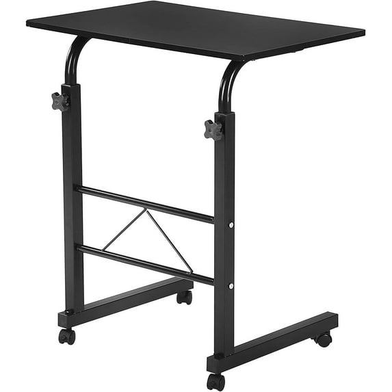 Side Table 31.5 Inches with Wheels Adjustable Height C Shape Table Movable Portable Laptop Computer Stand for Bed Sofa, Black Rolling Desk, Work Desk for Home Office