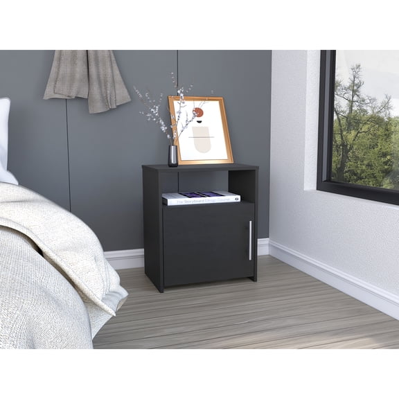 Side Table - Black. One Shelf, Single Door Cabinet. Particle Board. 23 Inches High. Easy Assembly. Ample Storage Area Black Nightstand. Board Material. 23.59 Height. Simple Spacious Facility