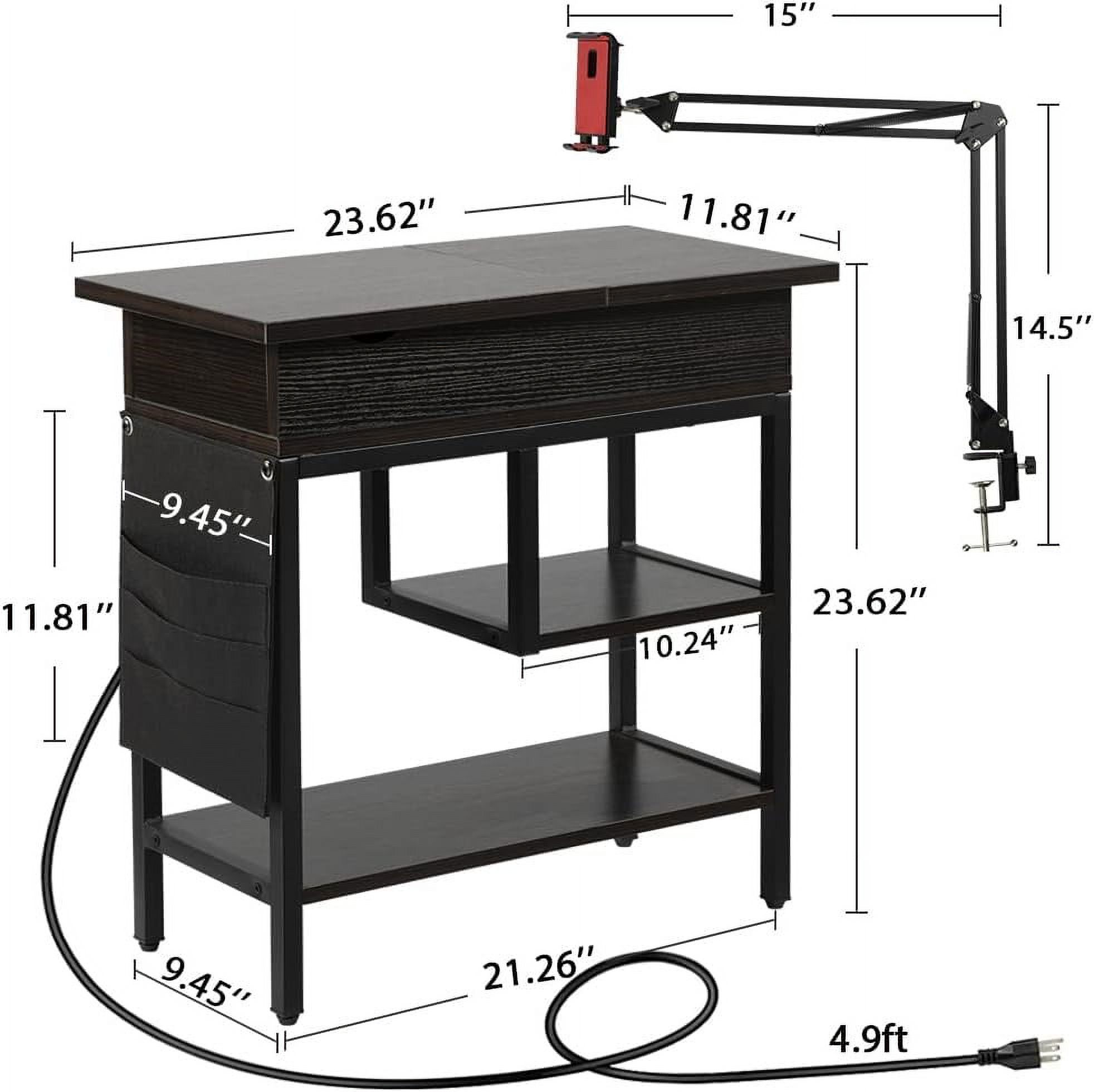 Side Table with Charging Station, Flip Top End Table Nightstand for