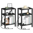 thumbnail image 1 of Side Table with Charging Station, Set of 2 End Tables with USB Ports and Outlets, 3-Tier Storage Shelves Nightstand, Sofa Table for Bedroom, Living Room, Black, 1 of 9