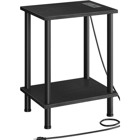 Side Table with Charging Station, Set of 2 End Tables with USB Ports and Outlets, Nightstand with 2-Layer Storage Shelves for Small Spaces, Living Room, Bedroom, Rustic Brown BF09UBZP201