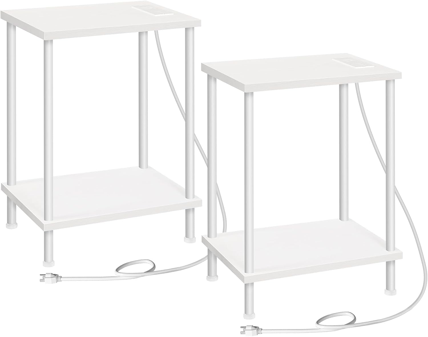 End Side Table Set of 2, Bedside Table with Charging Station, Small Side Table