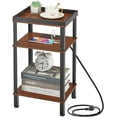 thumbnail image 1 of Side Table with Charging Station for Small Spaces, 3-Tier End Table with USB Ports & Power Outlets, Narrow End Table Bedside Table Nightstand with Metal Tabletop Tray Storage (Cherry), 1 of 11