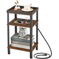 thumbnail image 1 of ZEXVIDA Side Table with Charging Station for Small Spaces, 3-Tier End Table with USB Ports & Power Outlets, Narrow End Table Bedside Table Nightstand with Metal Tabletop Tray Storage (Rustic Brown), 1 of 9
