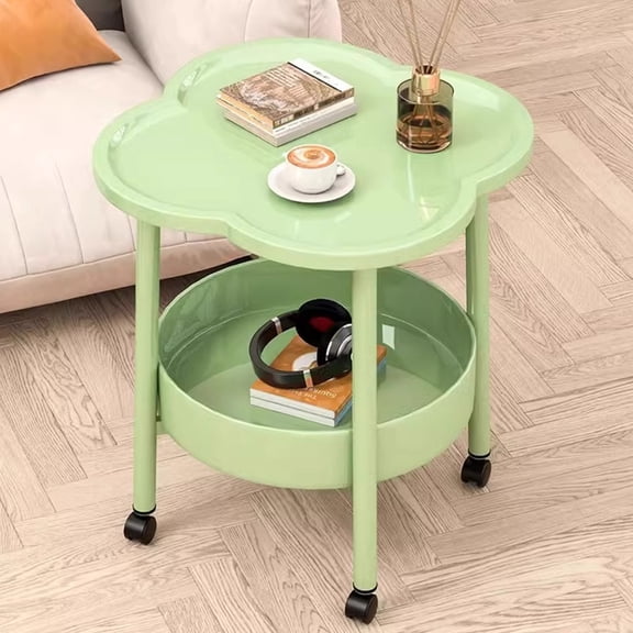 Side Table For Couch,Small Round Table,20IN Mini Table Easy Small Apartment Bedside Table Small Table,Side Table,Small Round End Table with Lower Shelf,2-Tier Bedside Table(Green)