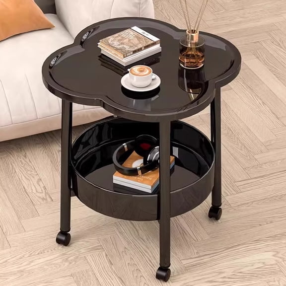 Side Table For Couch,Small Round Table,20IN Mini Table Easy Small Apartment Bedside Table Small Table,Side Table,Small Round End Table with Lower Shelf,2-Tier Bedside Table(Black)
