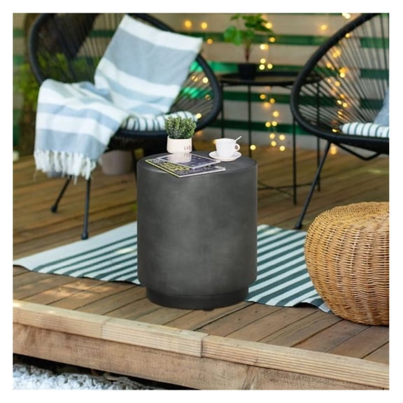 Side Table, End Table - Dark Gray Concrete Look; Indoor Outdoor Small Square Tables; Stable & Moisture Resistant; Adjustable Feet; Living Room Bedroom Patio Furniture