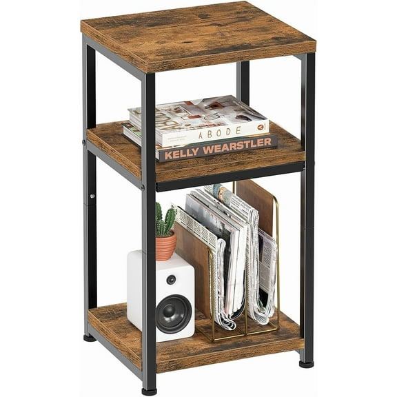 Side Table, End Table Night Stand, 3 Tiers Shelf for Living Room, Rustic Brown