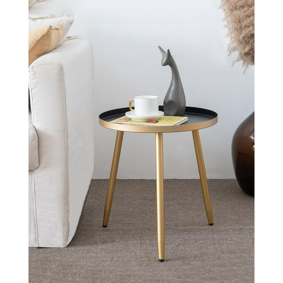 Side Table: End Table for Any Room - Round Side Tables for Small Spaces - Black Top with 3 Gold Legged